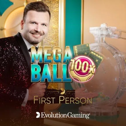 First Person Mega Ball slot logo by Evolution at rewards-casino